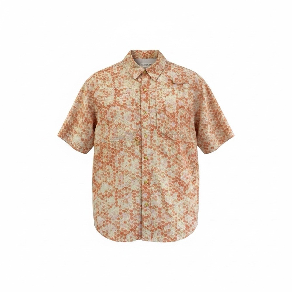Reel Legends Saltwater II Vented Button Up Shirt Mens Medium Orange Fish Scale
